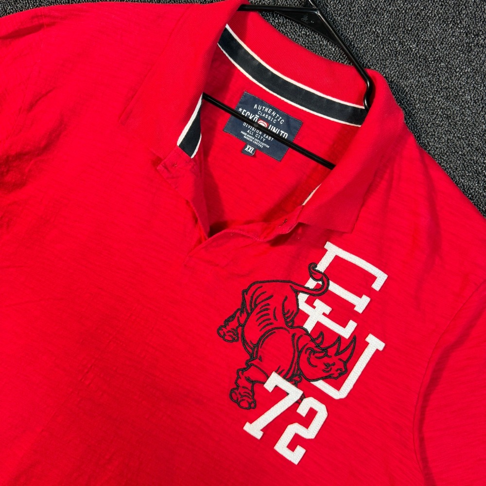 Ecko‎ Unltd Mens XXL Red Big Rhino 72 Graphic Polo Shirt Short Sleeve Cotton Y2K